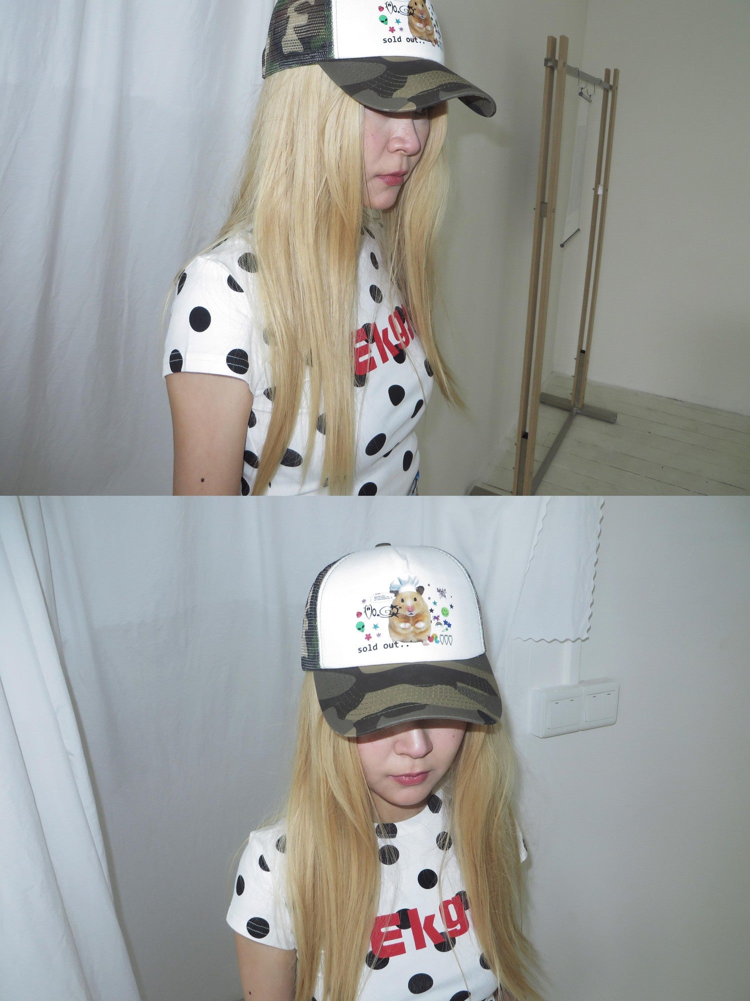 Oogreenapple Camouflage Trucker Chef Rat Print Women&