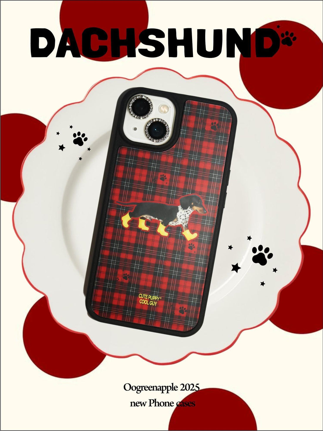 Oogreenapple Cute Dachshund Little Boot Retro Check Magnetic Women&