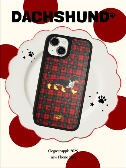 Oogreenapple Cute Dachshund Little Boot Retro Check Magnetic Women&