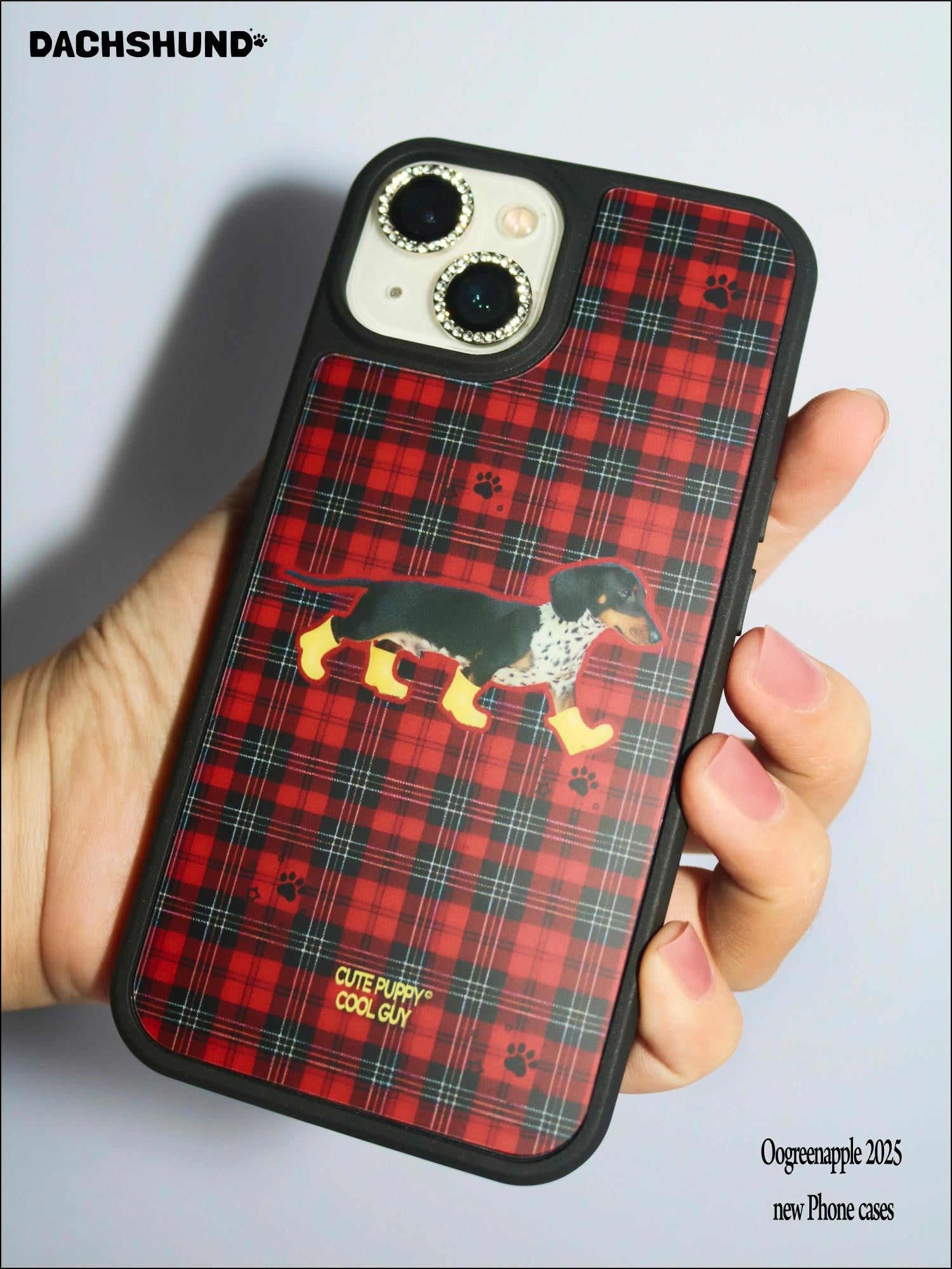 Oogreenapple Cute Dachshund Little Boot Retro Check Magnetic Women&