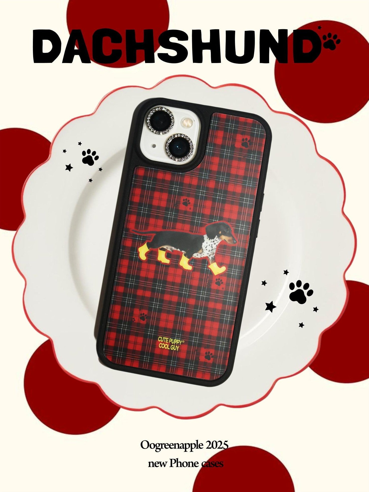 Oogreenapple Cute Dachshund Little Boot Retro Check Magnetic Women&