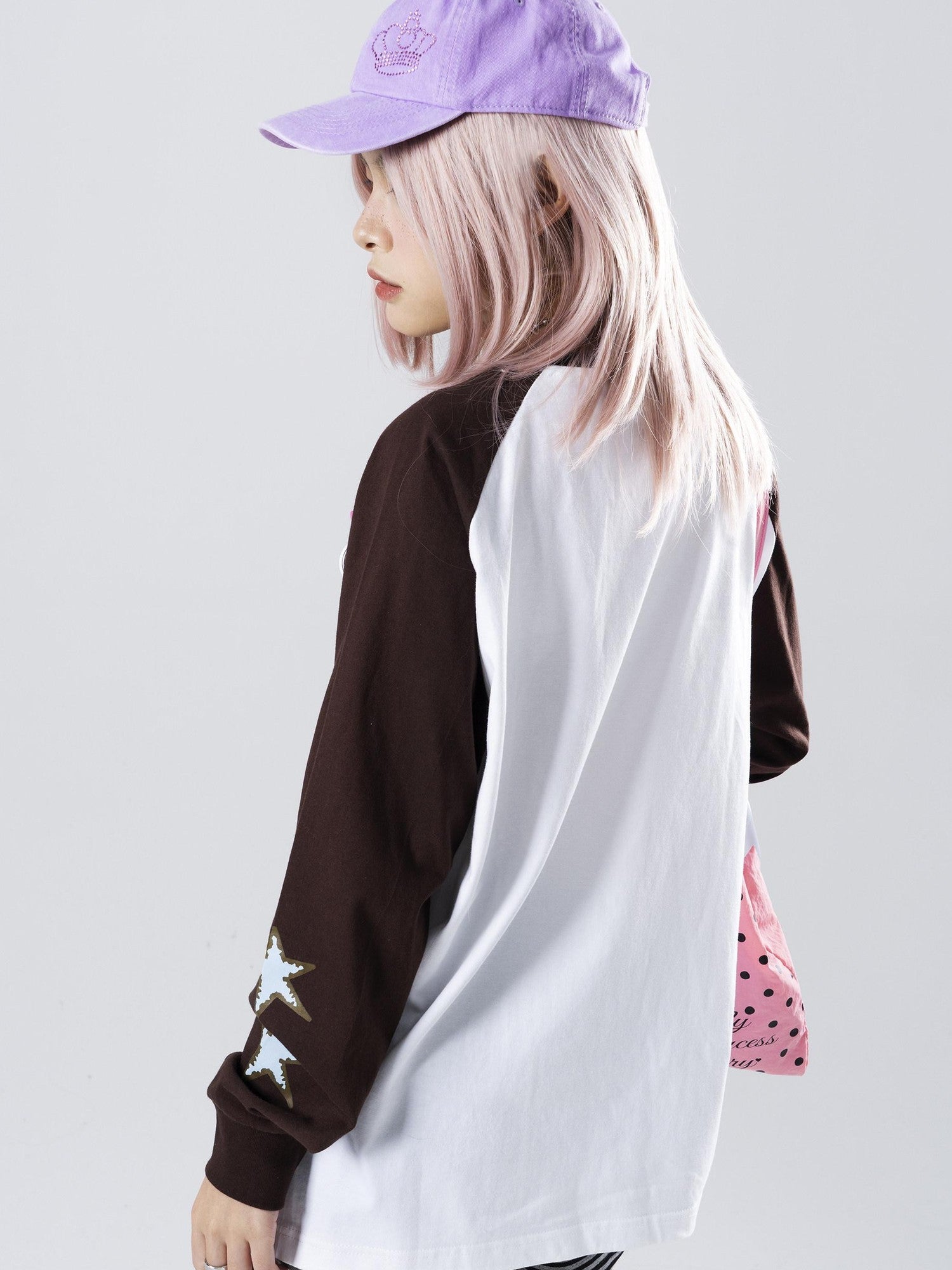 Oogreenapple Cute Hand Drawn Rock Bear Raglan Loose Fit Women&