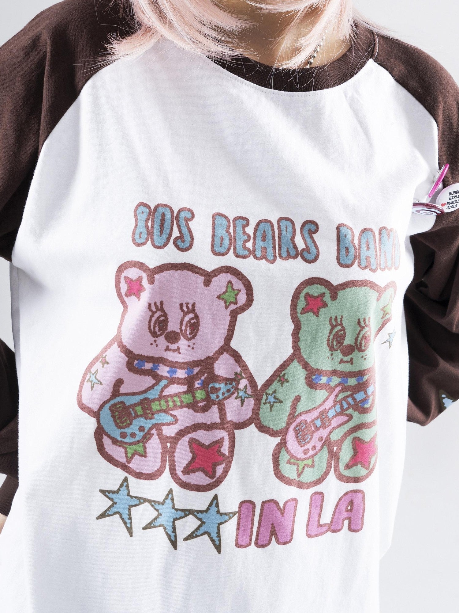 Oogreenapple Cute Hand Drawn Rock Bear Raglan Loose Fit Women&