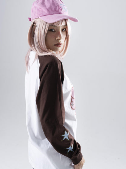 Oogreenapple Cute Hand Drawn Rock Bear Raglan Loose Fit Women&