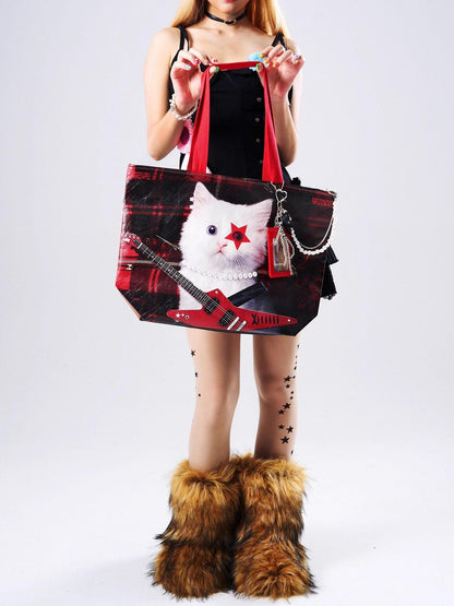 Oogreenapple Edgy Rock Cat Portrait Tote Women&