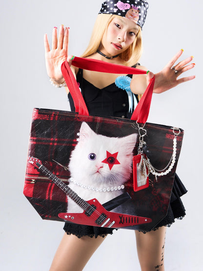 Oogreenapple Edgy Rock Cat Portrait Tote Women&