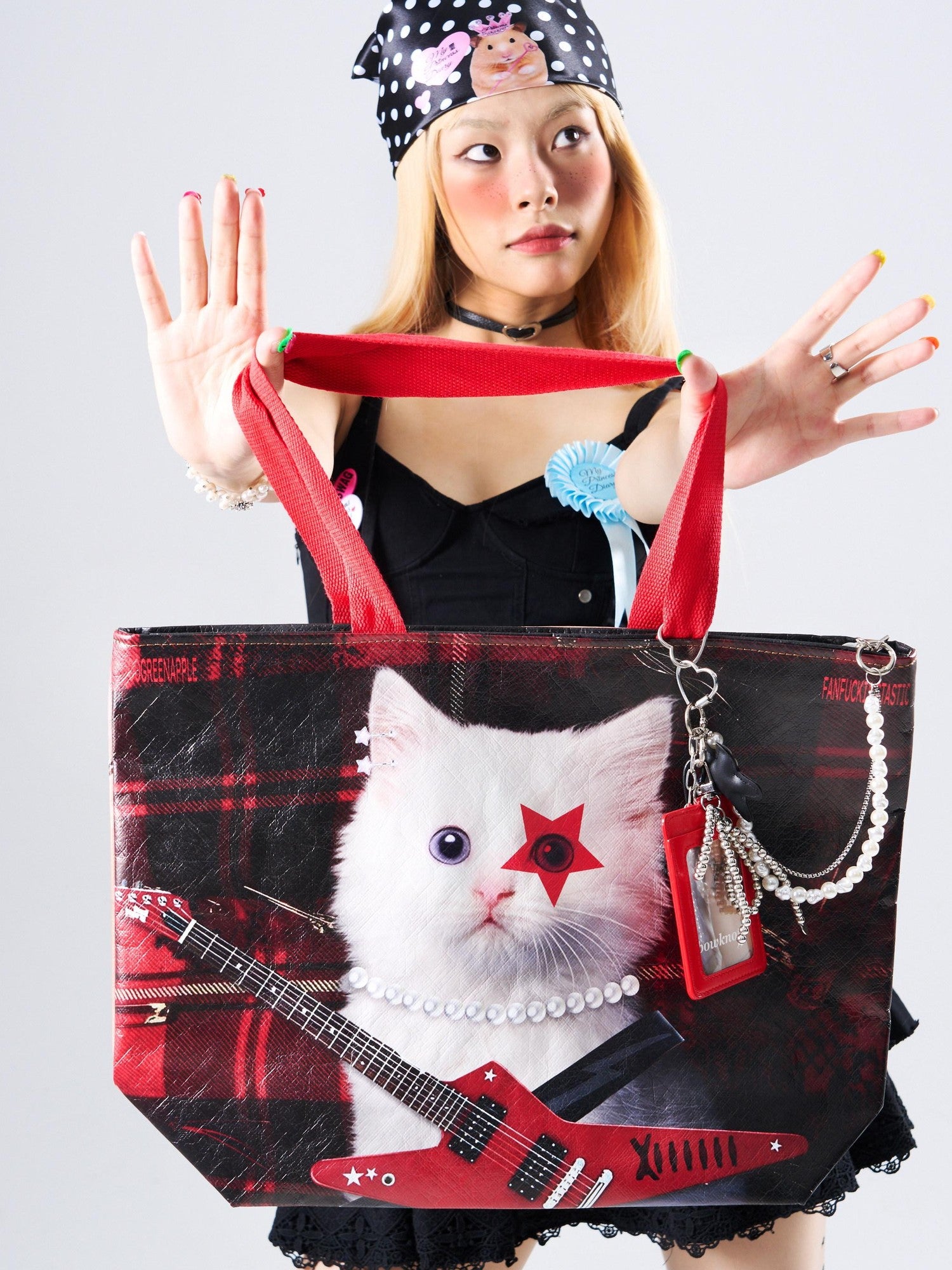 Oogreenapple Edgy Rock Cat Portrait Tote Women&