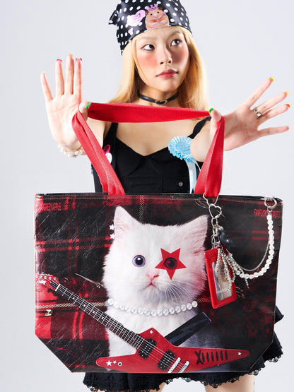 Oogreenapple Edgy Rock Cat Portrait Tote Women&