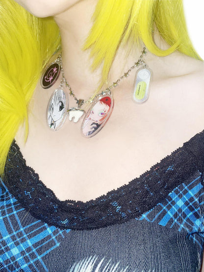 Oogreenapple Hand Painted Comic Y2k Tooth And Star Original Handmade Women&