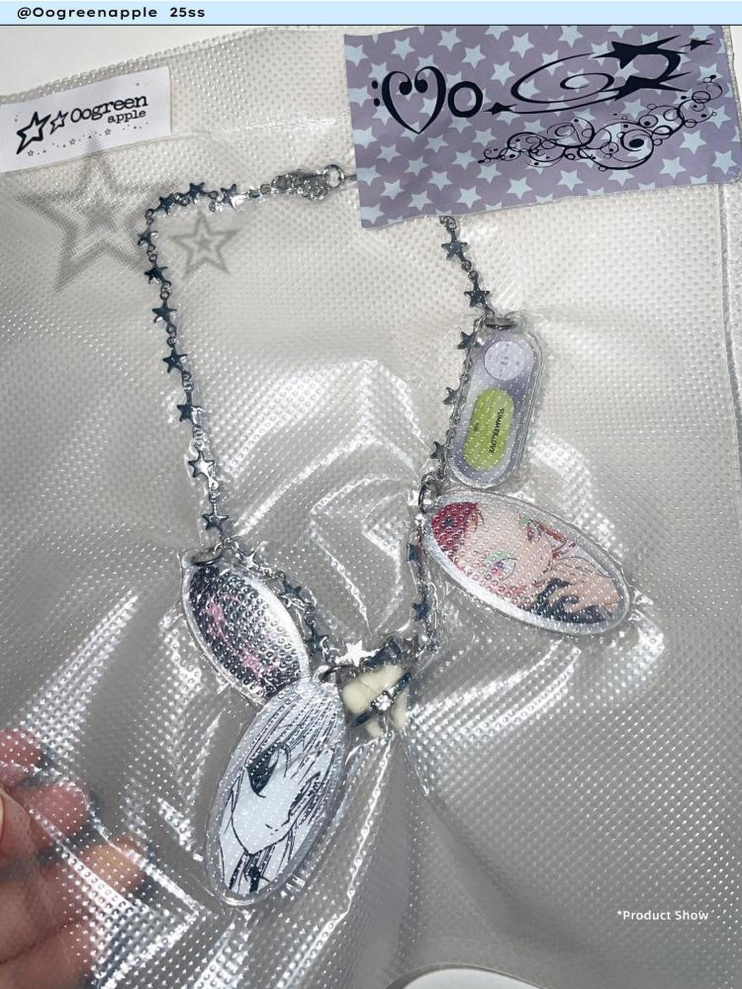 Oogreenapple Hand Painted Comic Y2k Tooth And Star Original Handmade Women&