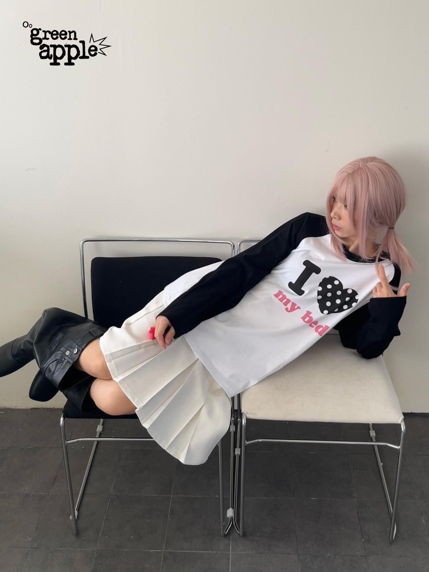Oogreenapple I Love Bed And Cat Original Print Raglan Sleeve Women&