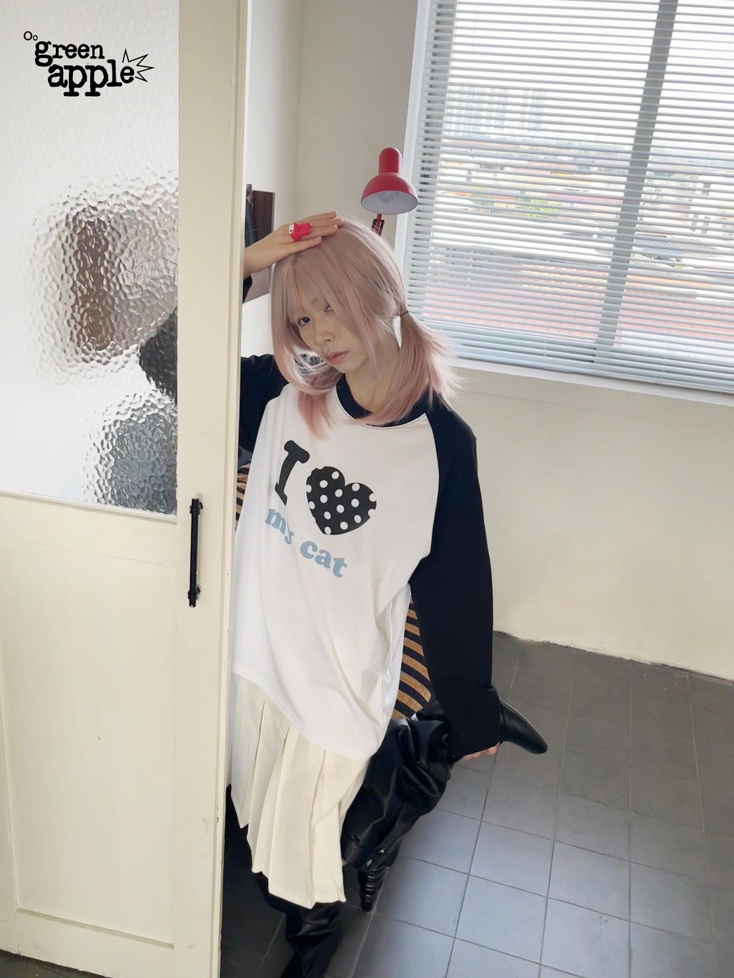 Oogreenapple I Love Bed And Cat Original Print Raglan Sleeve Women&