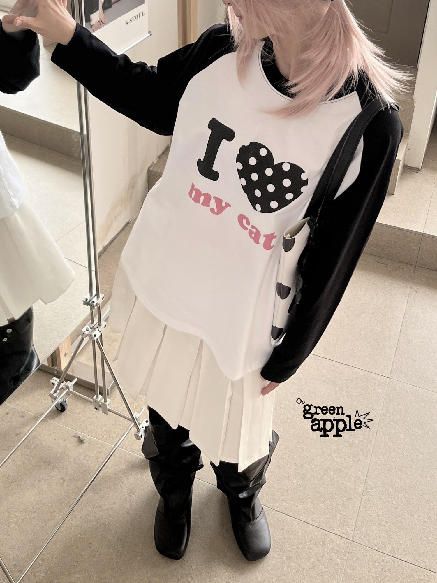 Oogreenapple I Love Bed And Cat Original Print Raglan Sleeve Women&