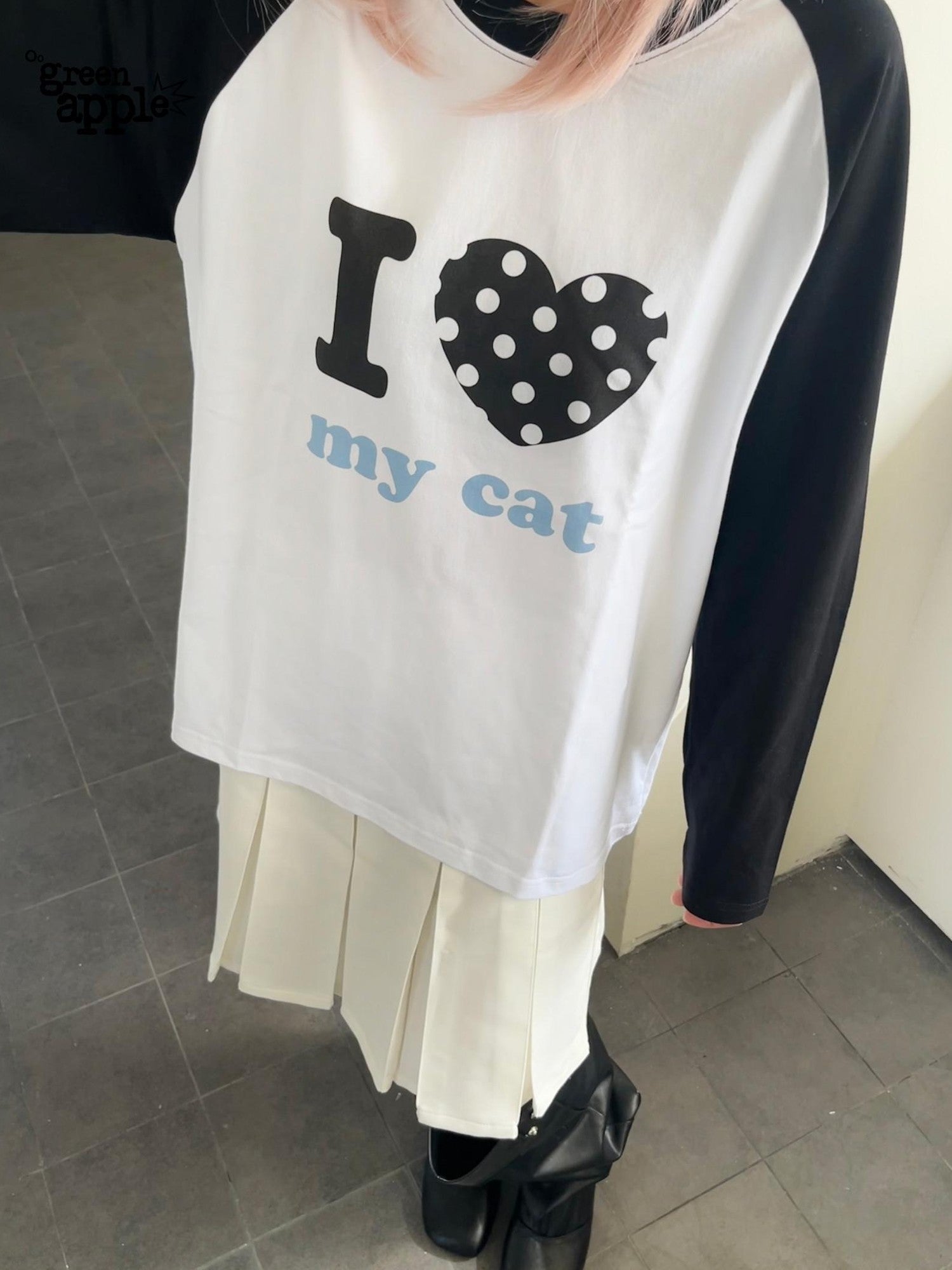 Oogreenapple I Love Bed And Cat Original Print Raglan Sleeve Women&