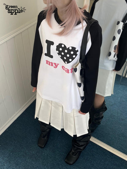 Oogreenapple I Love Bed And Cat Original Print Raglan Sleeve Women&