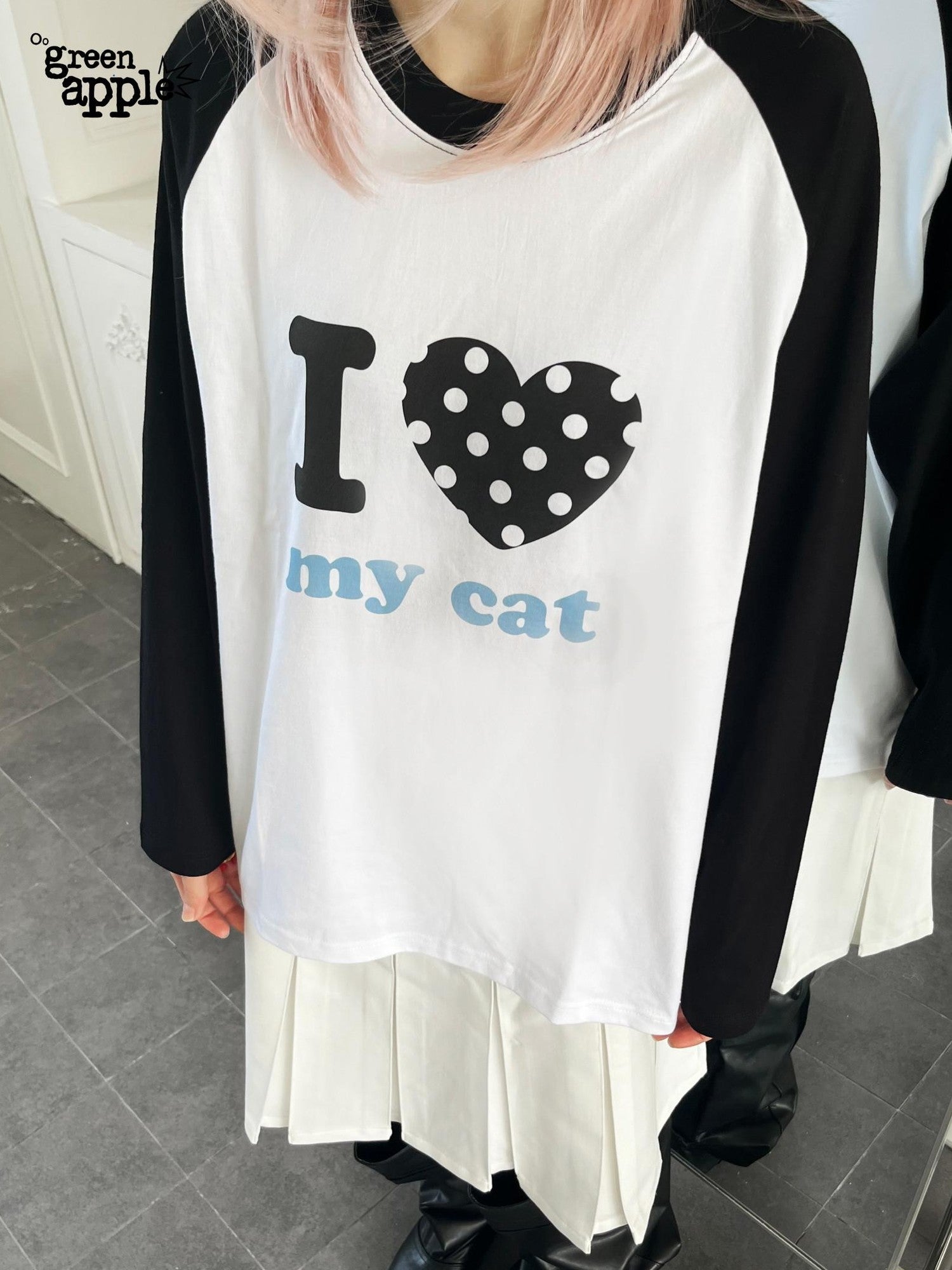Oogreenapple I Love Bed And Cat Original Print Raglan Sleeve Women&