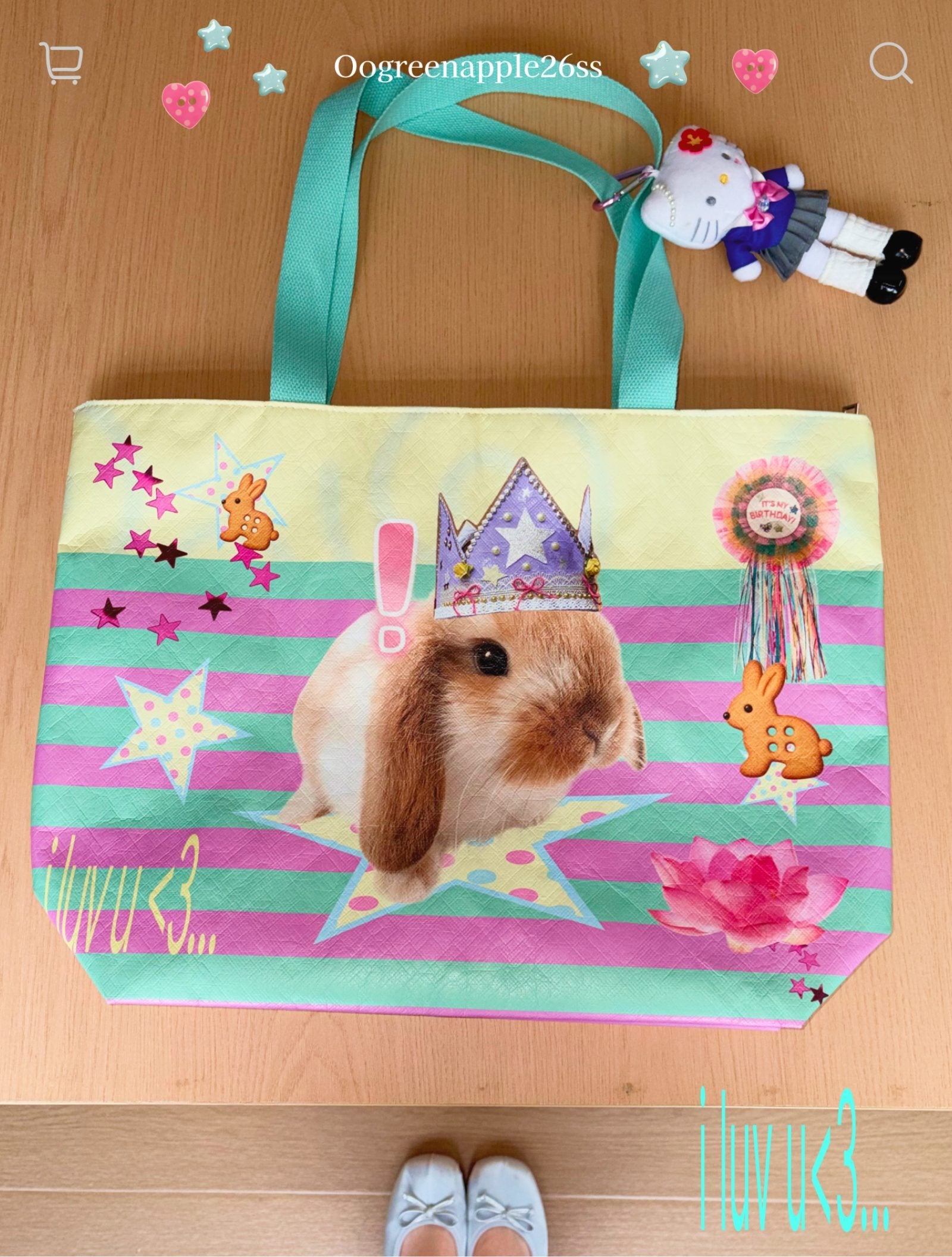 Oogreenapple_Ice_Cream_Bunny_Print_Large_Capacity_Tote_Women&