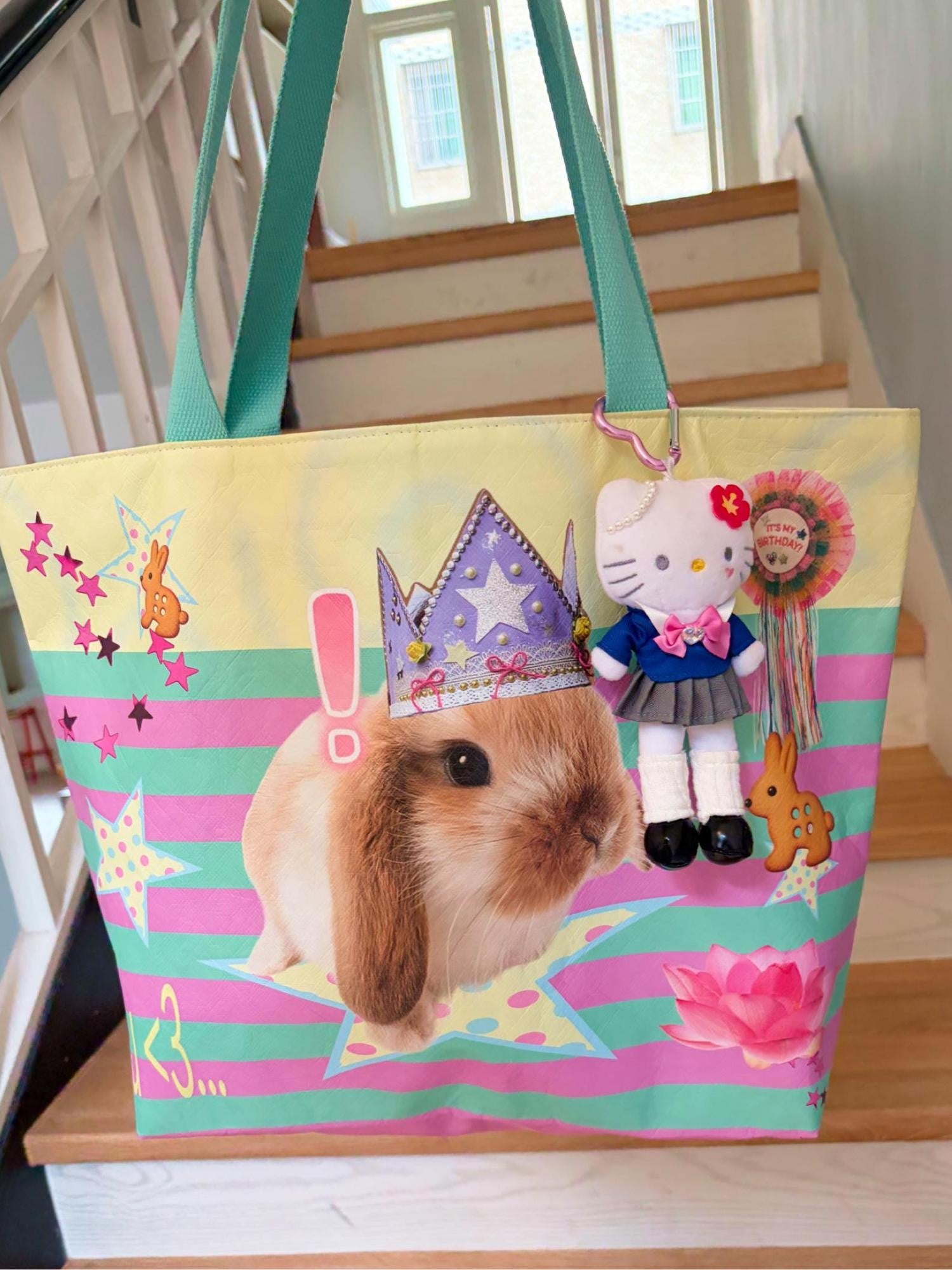 Oogreenapple Ice Cream Bunny Print Large Capacity Tote Women&
