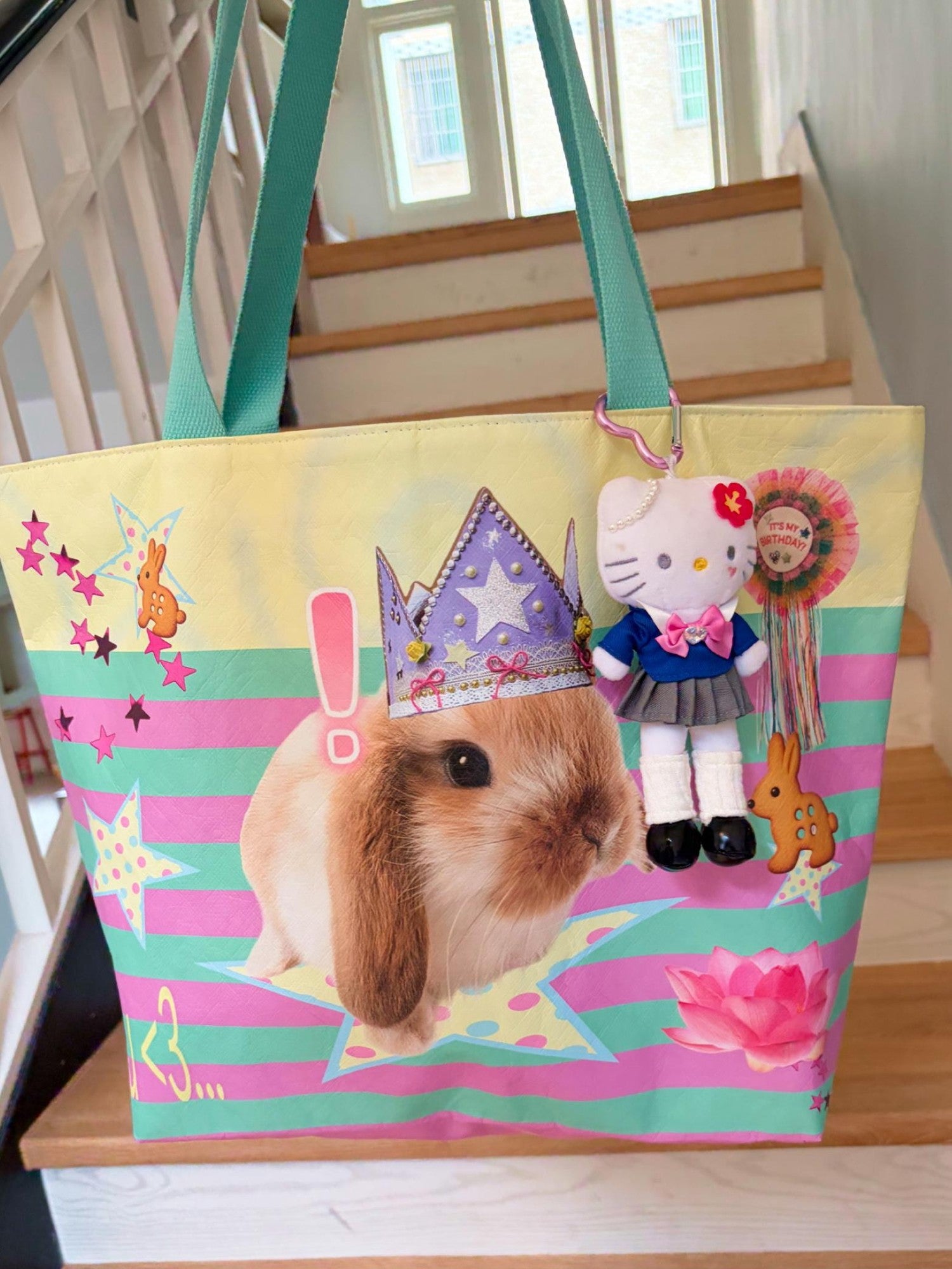 Oogreenapple Ice Cream Bunny Print Large Capacity Tote Women&