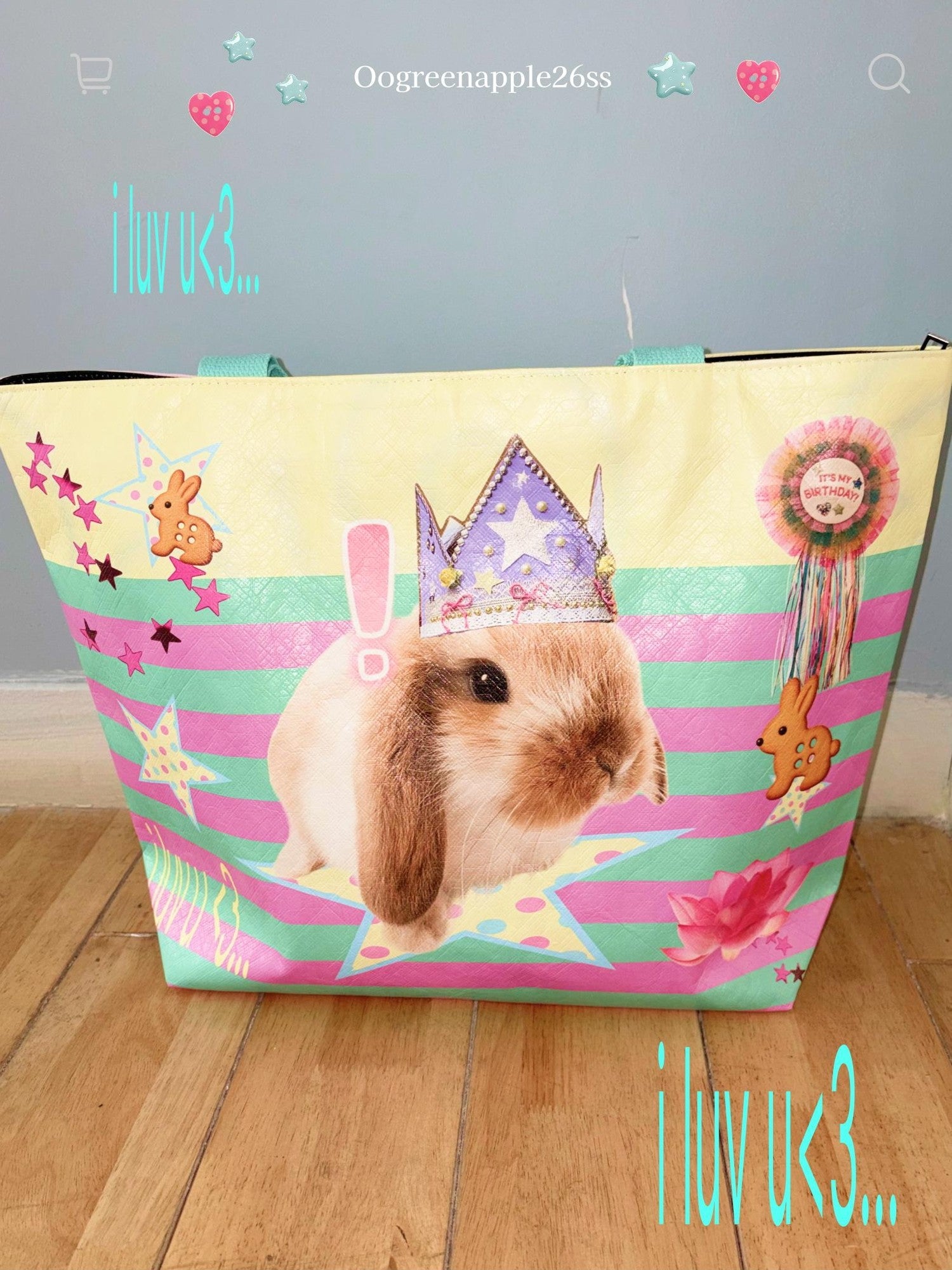 Oogreenapple Ice Cream Bunny Print Large Capacity Tote Women&