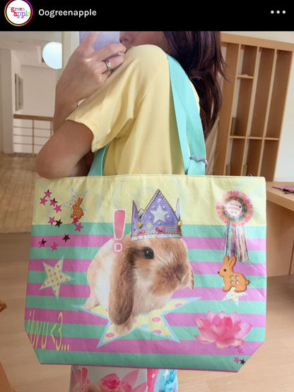 Oogreenapple Ice Cream Bunny Print Large Capacity Tote Women&