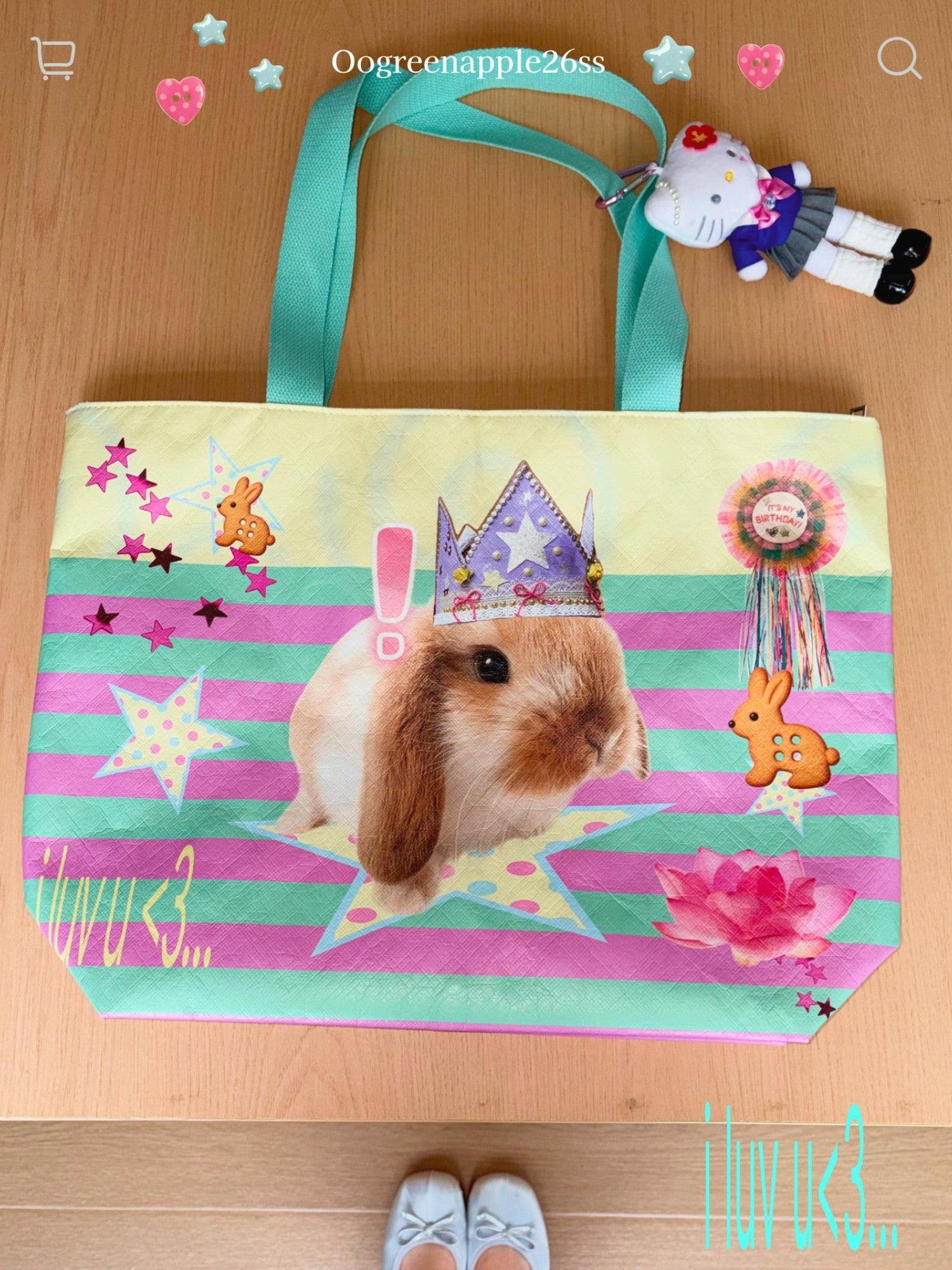 Oogreenapple Ice Cream Bunny Print Large Capacity Tote Women&