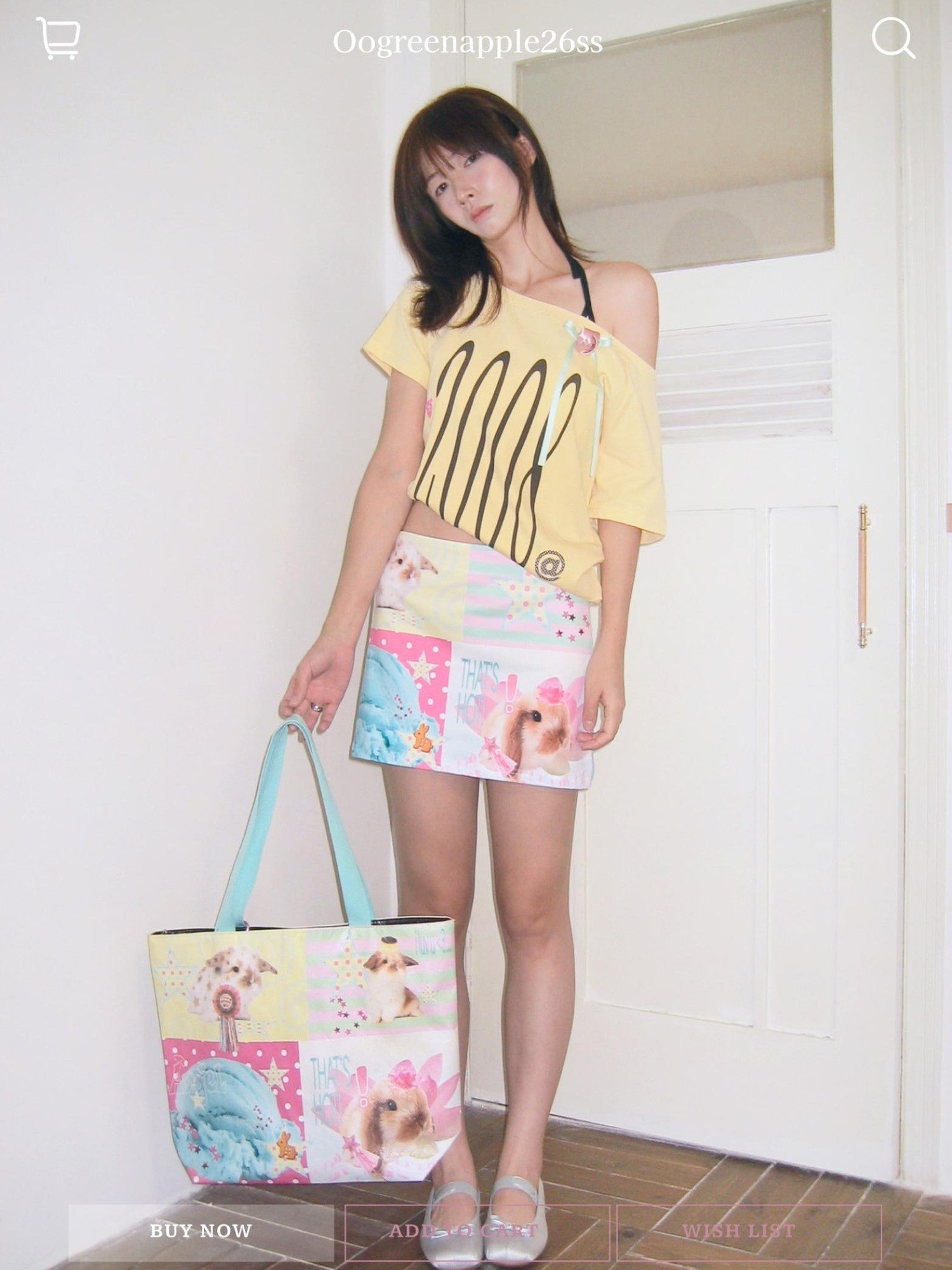 Oogreenapple Ice Cream Bunny Print Large Capacity Tote Women&