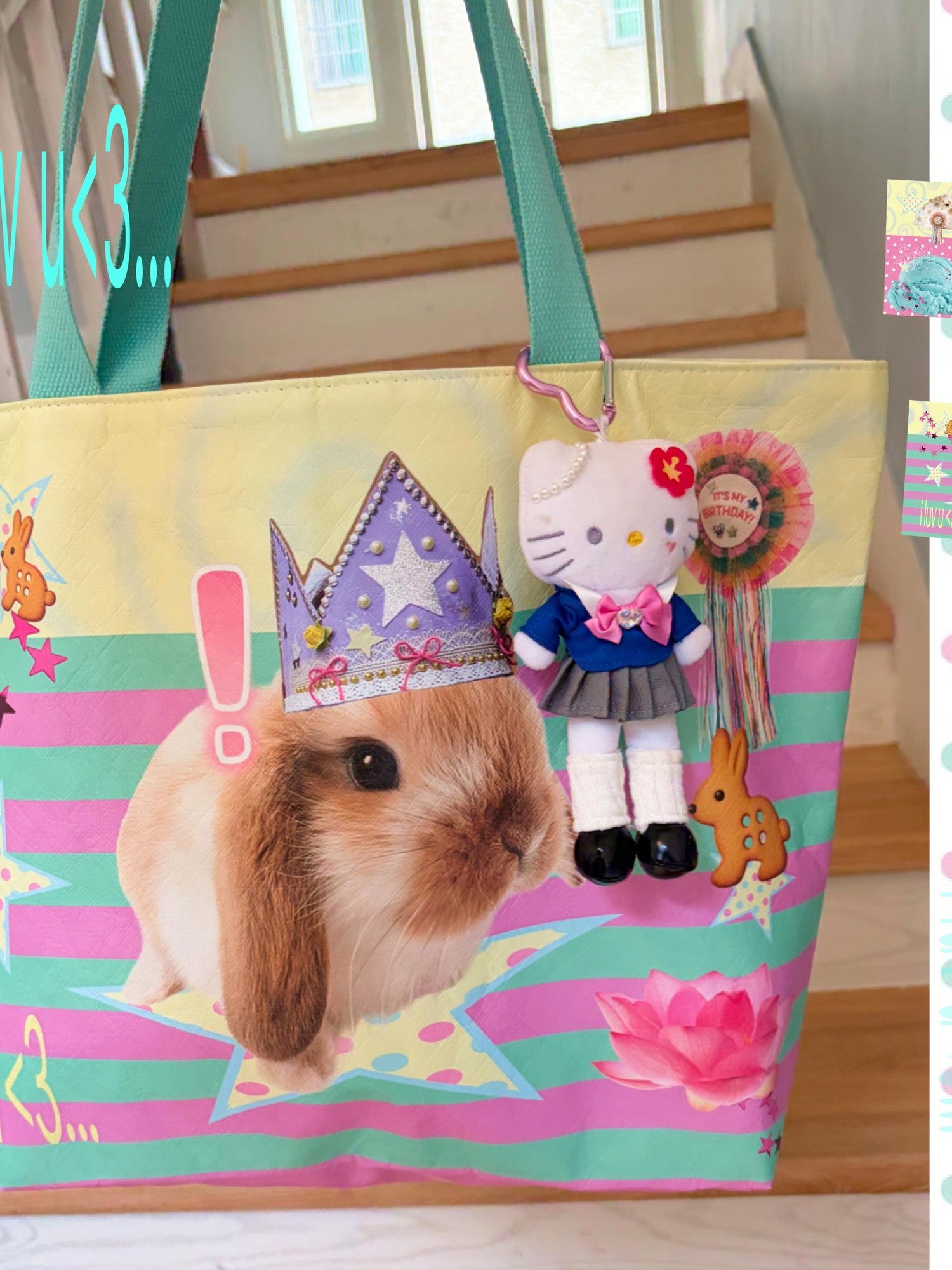 Oogreenapple Ice Cream Bunny Print Large Capacity Tote Women&