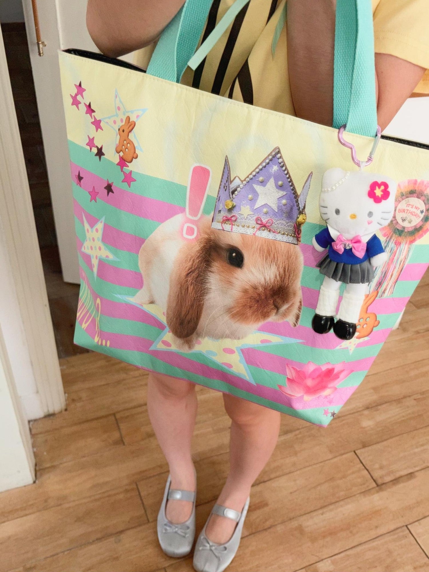 Oogreenapple Ice Cream Bunny Print Large Capacity Tote Women&