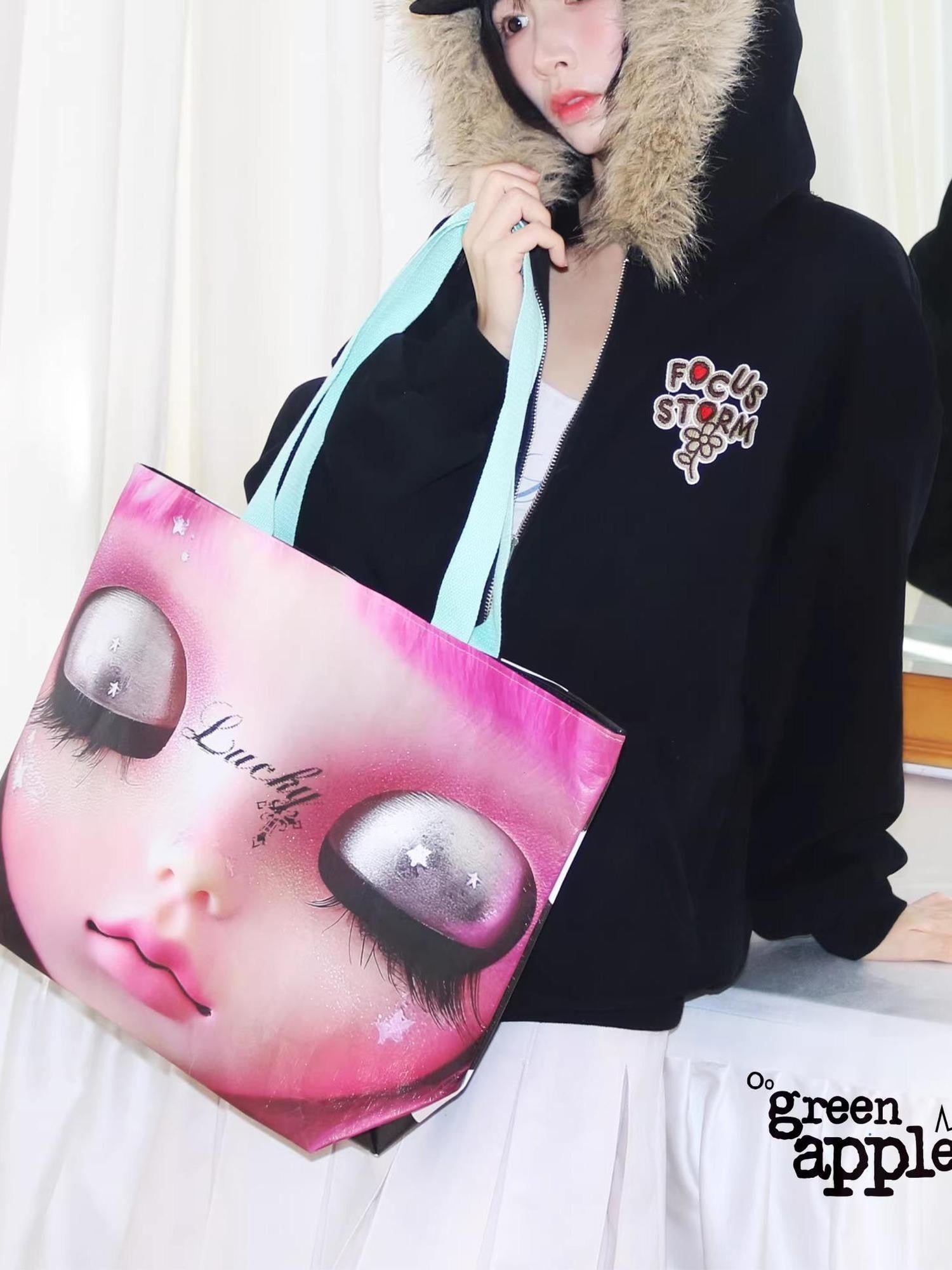 Oogreenapple Korean Sweet Cool Polka Dot Single Shoulder Tote Women&