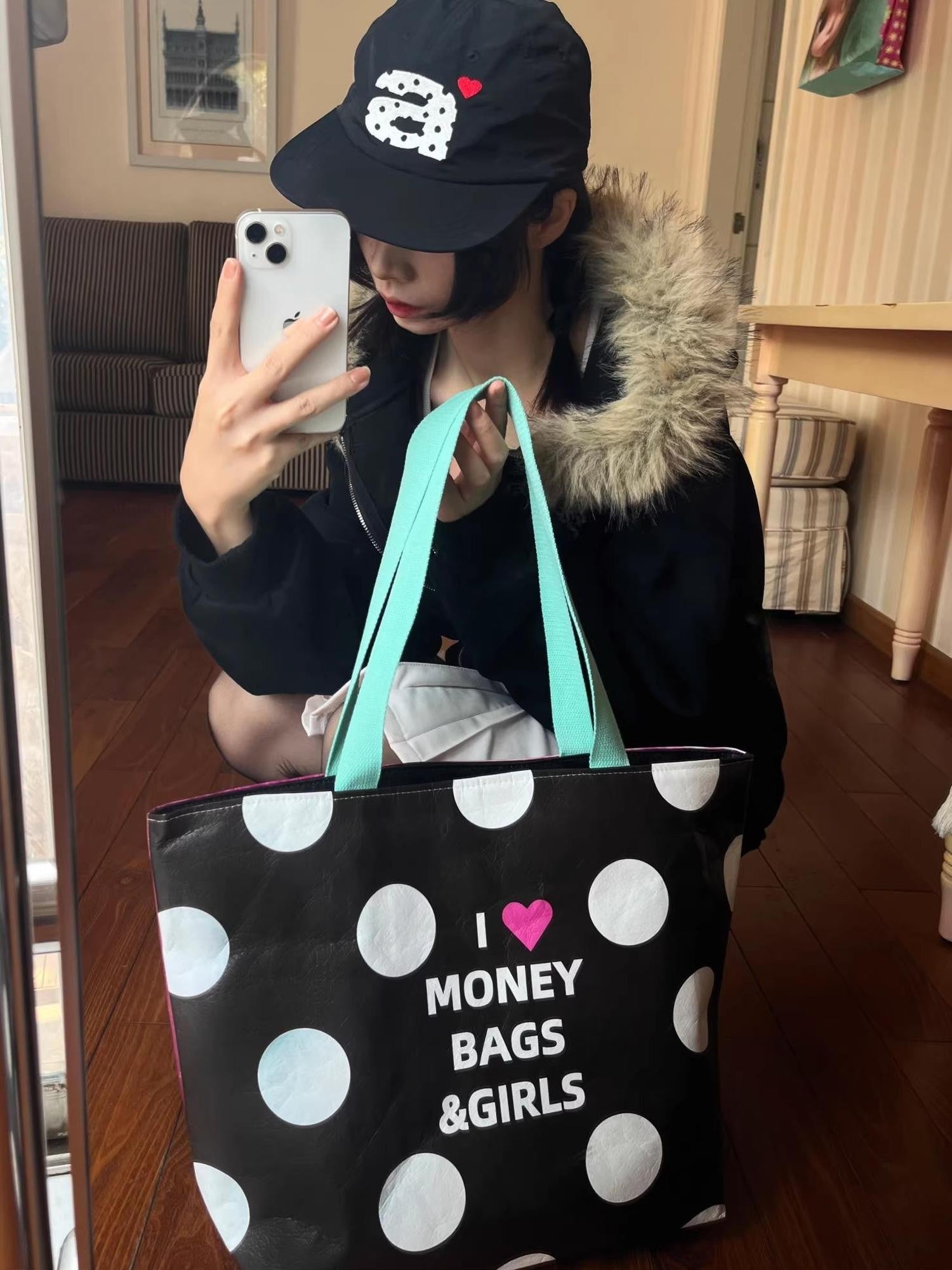 Oogreenapple Korean Sweet Cool Polka Dot Single Shoulder Tote Women&