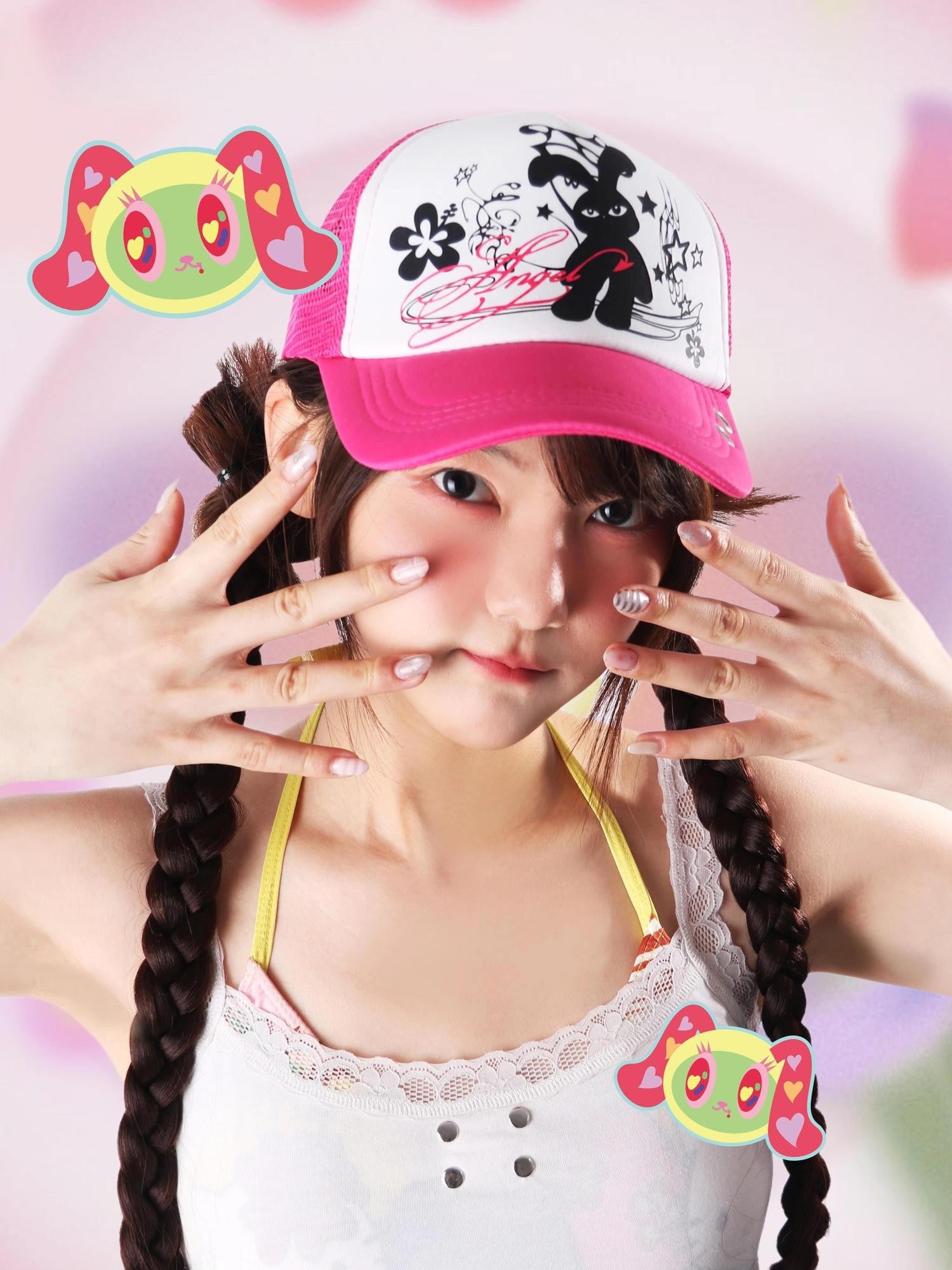 Oogreenapple Kpop Rabbit Print Adjustable Breathable Women&