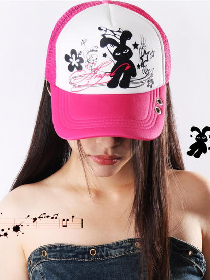Oogreenapple Kpop Rabbit Print Adjustable Breathable Women&