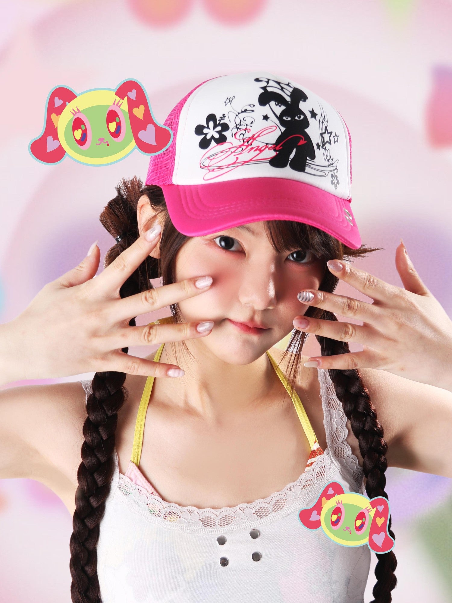 Oogreenapple Kpop Rabbit Print Adjustable Breathable Women&