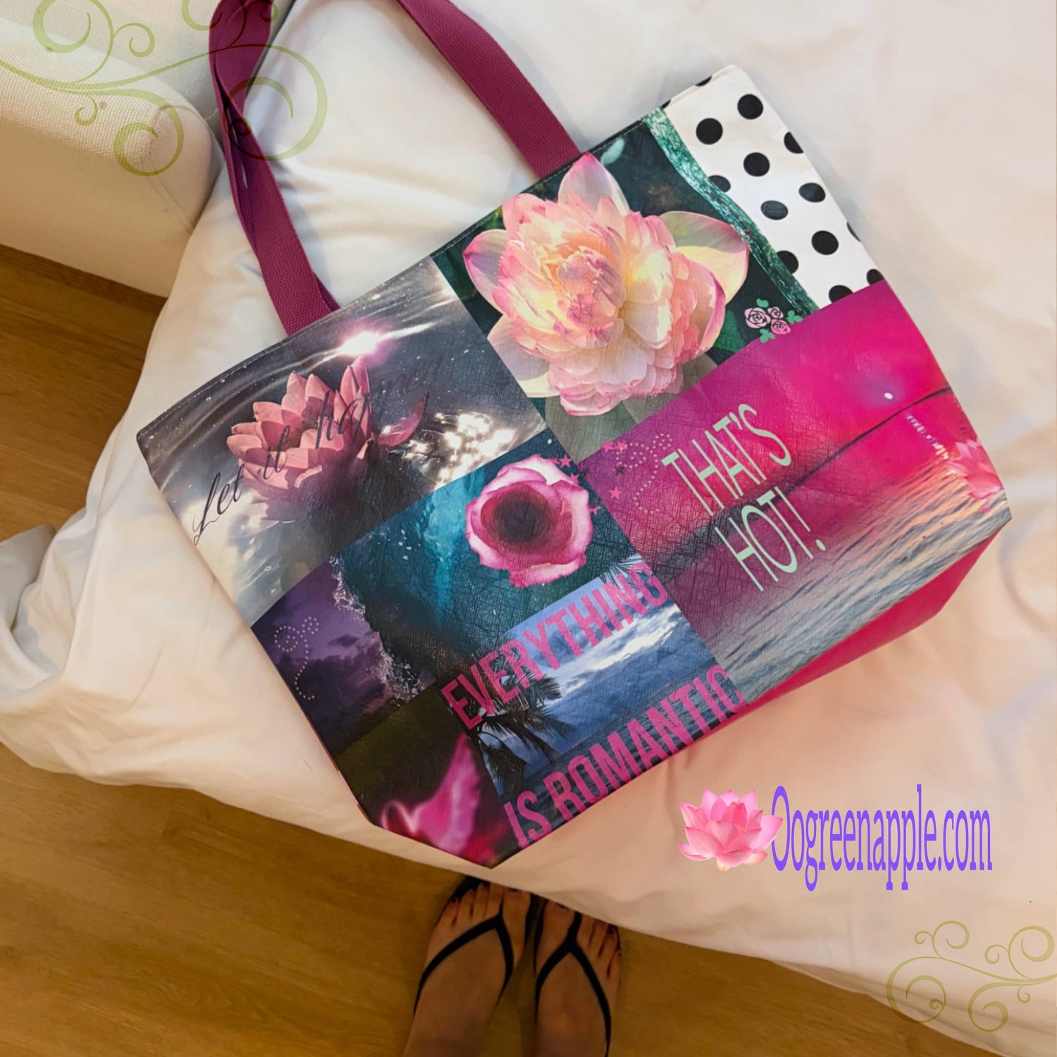 Oogreenapple_Lotus_Polka_Dot_Double_Sided_Large_Capacity_Tote_Women&