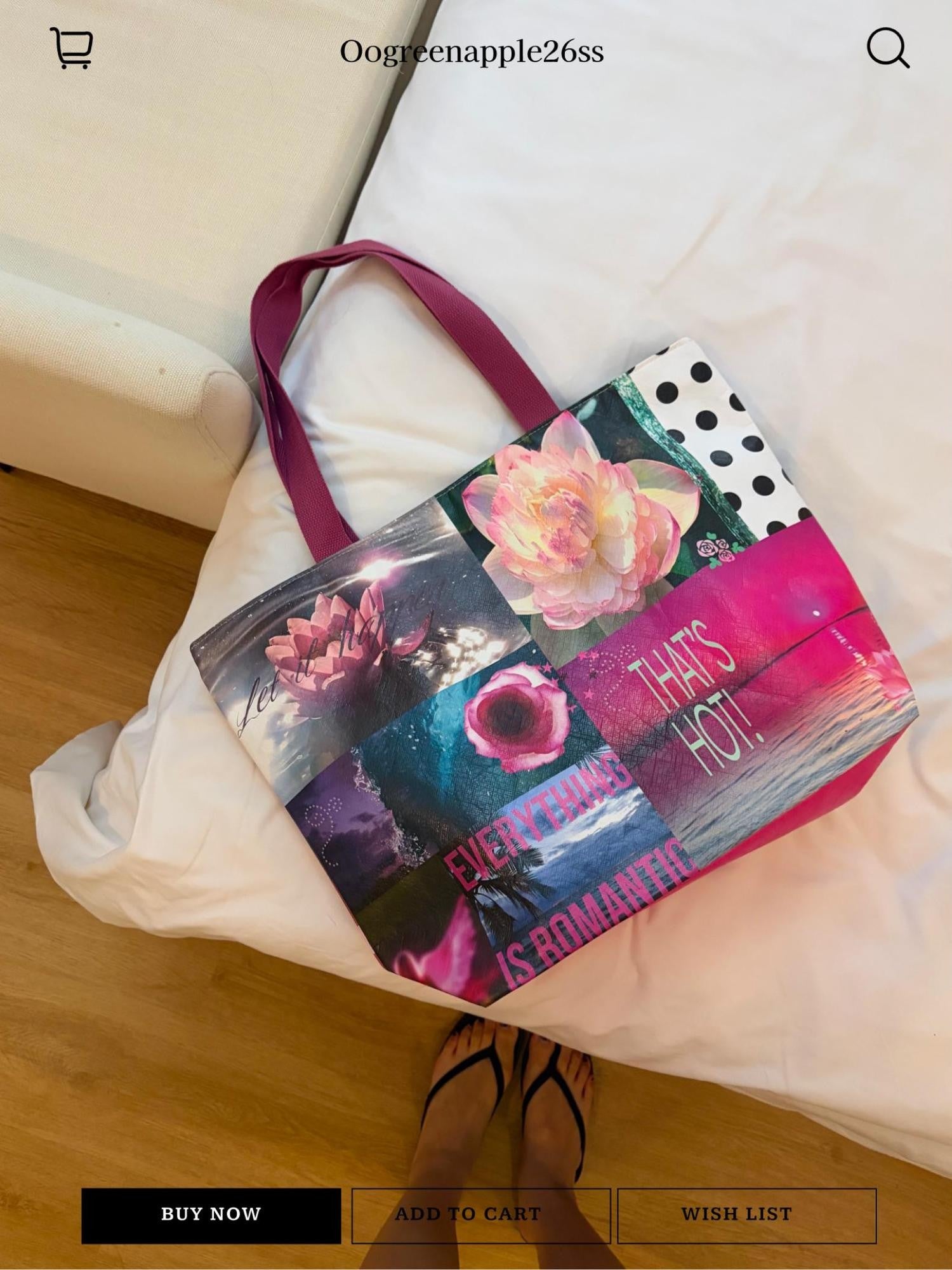 Oogreenapple Lotus Polka Dot Double Sided Large Capacity Tote Women&