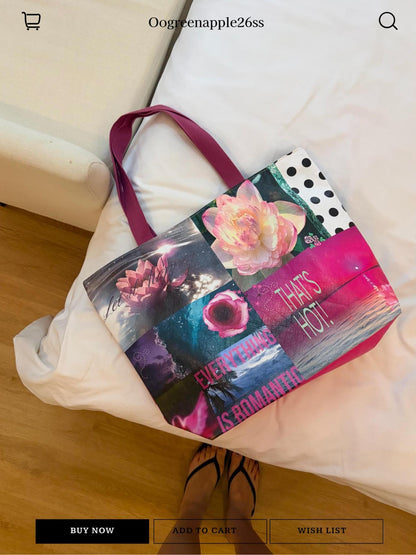 Oogreenapple Lotus Polka Dot Double Sided Large Capacity Tote Women&