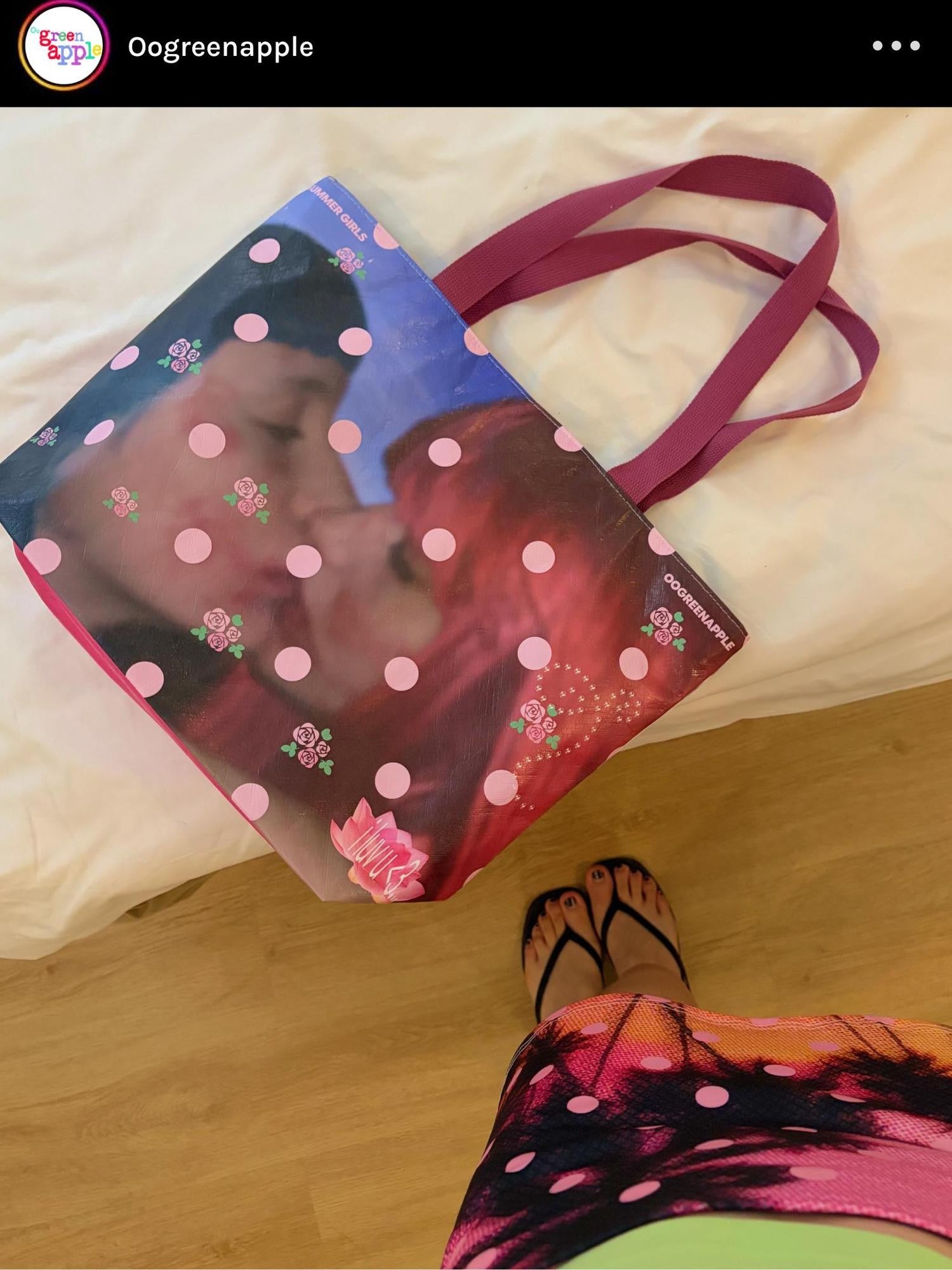 Oogreenapple Lotus Polka Dot Double Sided Large Capacity Tote Women&