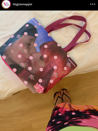 Oogreenapple Lotus Polka Dot Double Sided Large Capacity Tote Women&