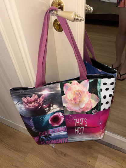 Oogreenapple Lotus Polka Dot Double Sided Large Capacity Tote Women&