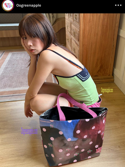 Oogreenapple Lotus Polka Dot Double Sided Large Capacity Tote Women&