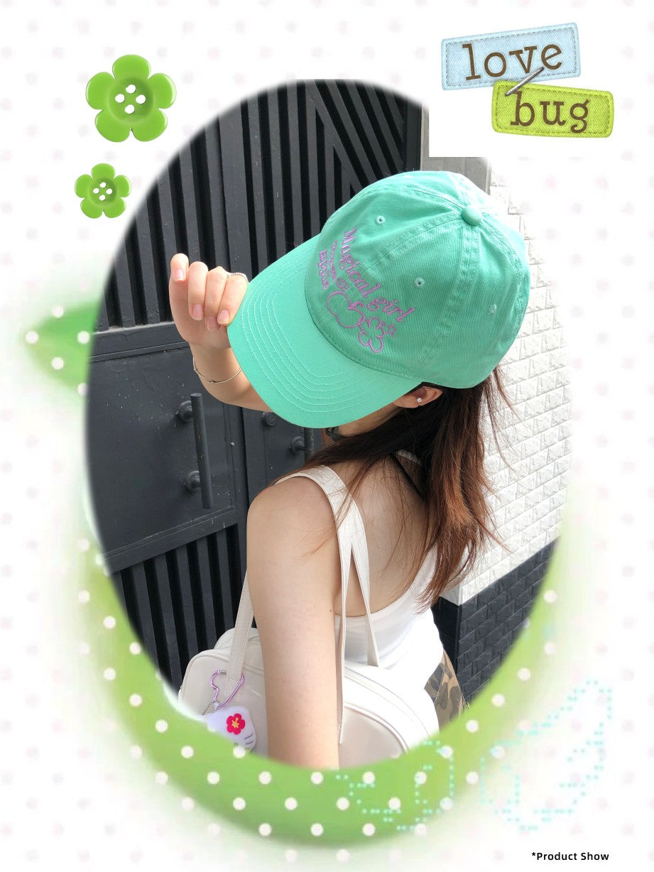 Oogreenapple Mint Green Cartoon Print Wide Brim Rounded Top Women&