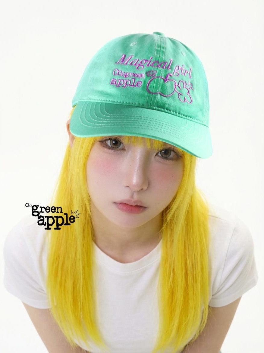 Oogreenapple Mint Green Cartoon Print Wide Brim Rounded Top Women&