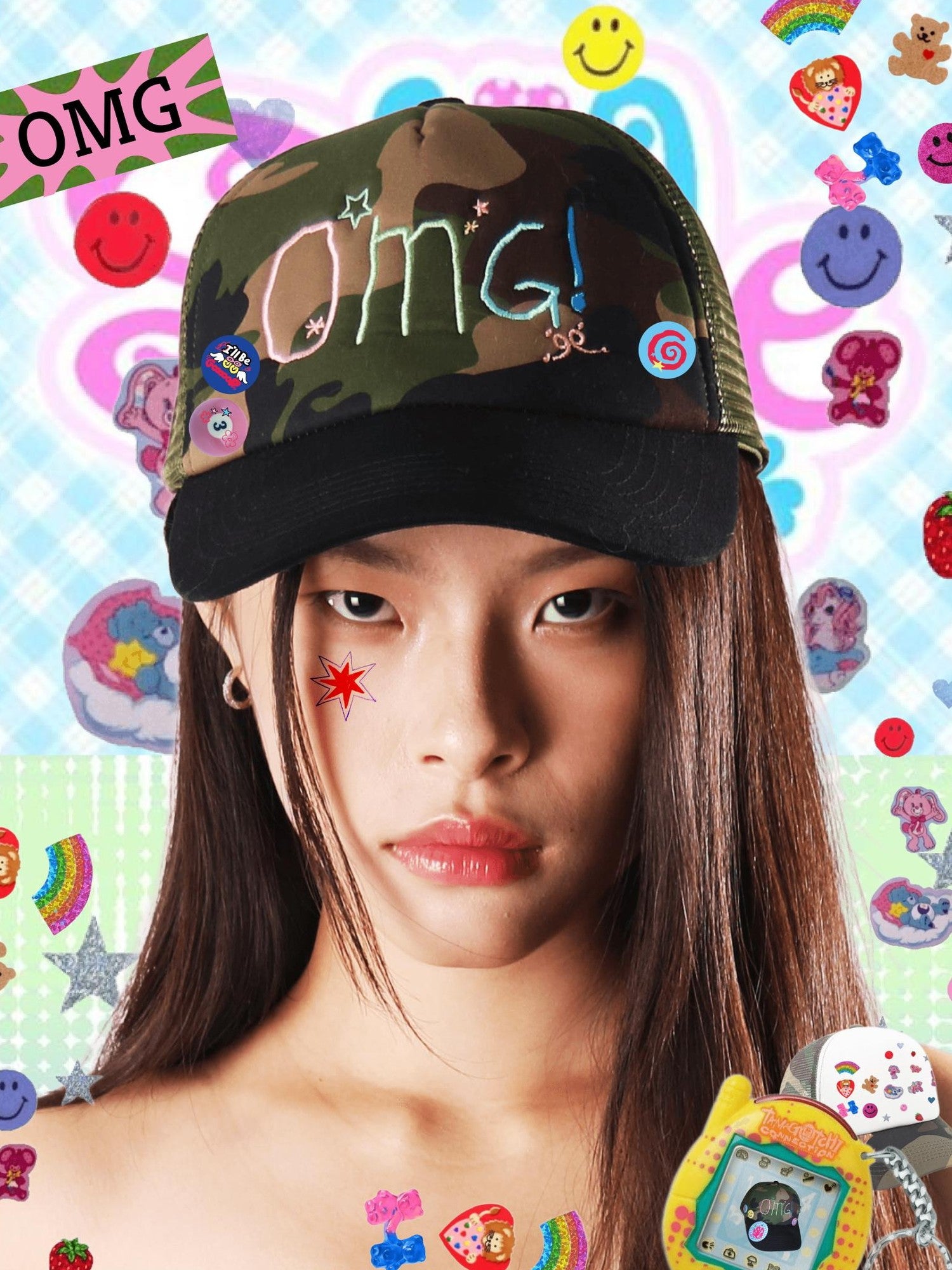 Oogreenapple Pink Girl Embroidered Camo Skateboard Women&
