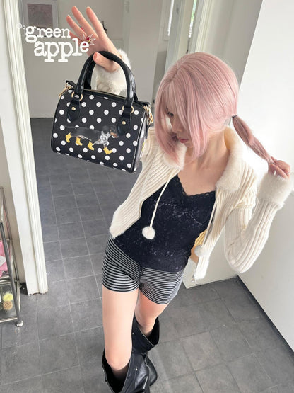Oogreenapple Polka Dot Dachshund Print Pillow Crossbody Tote Women&