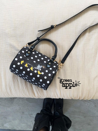 Oogreenapple Polka Dot Dachshund Print Pillow Crossbody Tote Women&