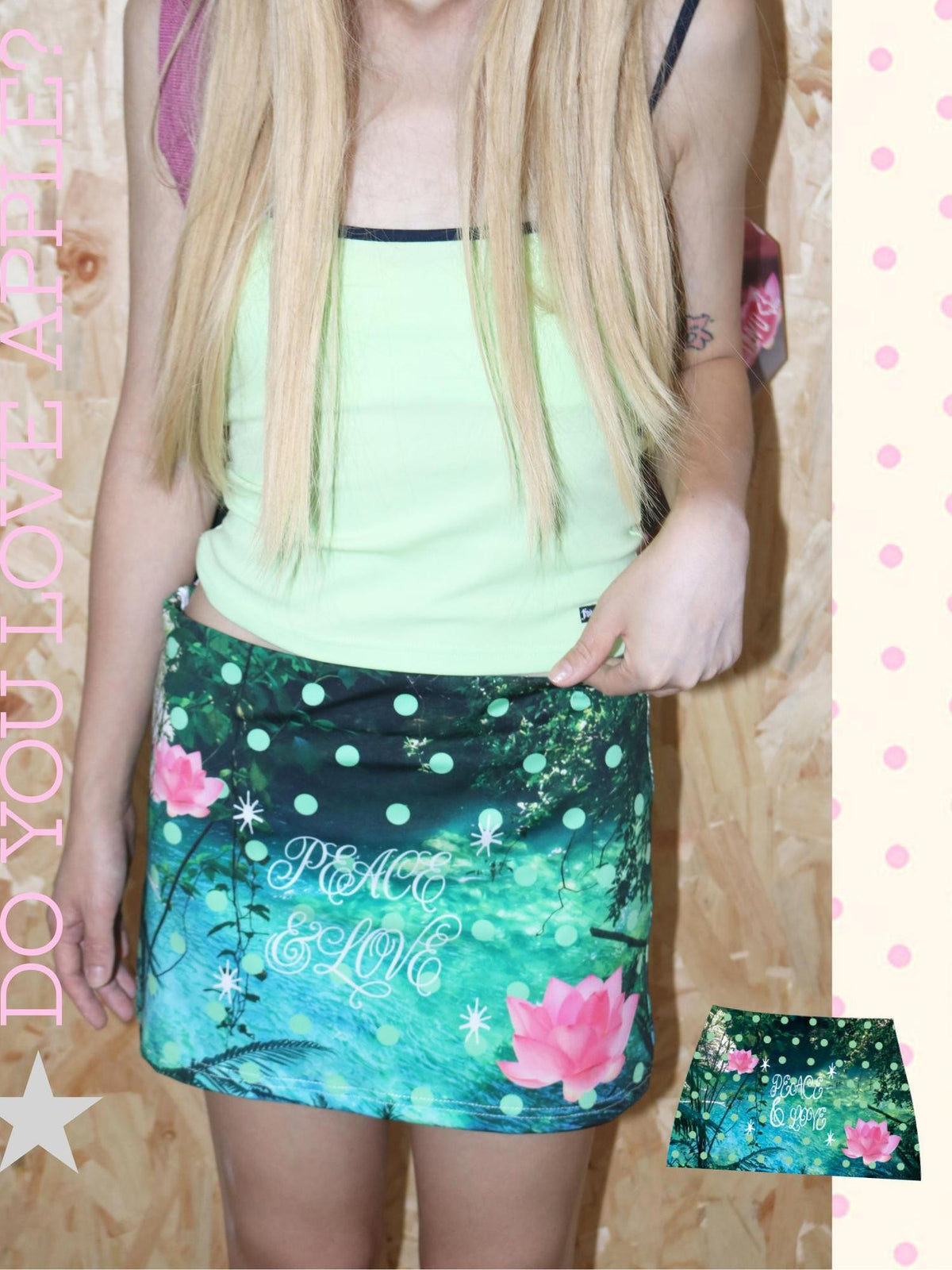 Oogreenapple Polka Dot Lotus Print Mid Waist A Line Women&