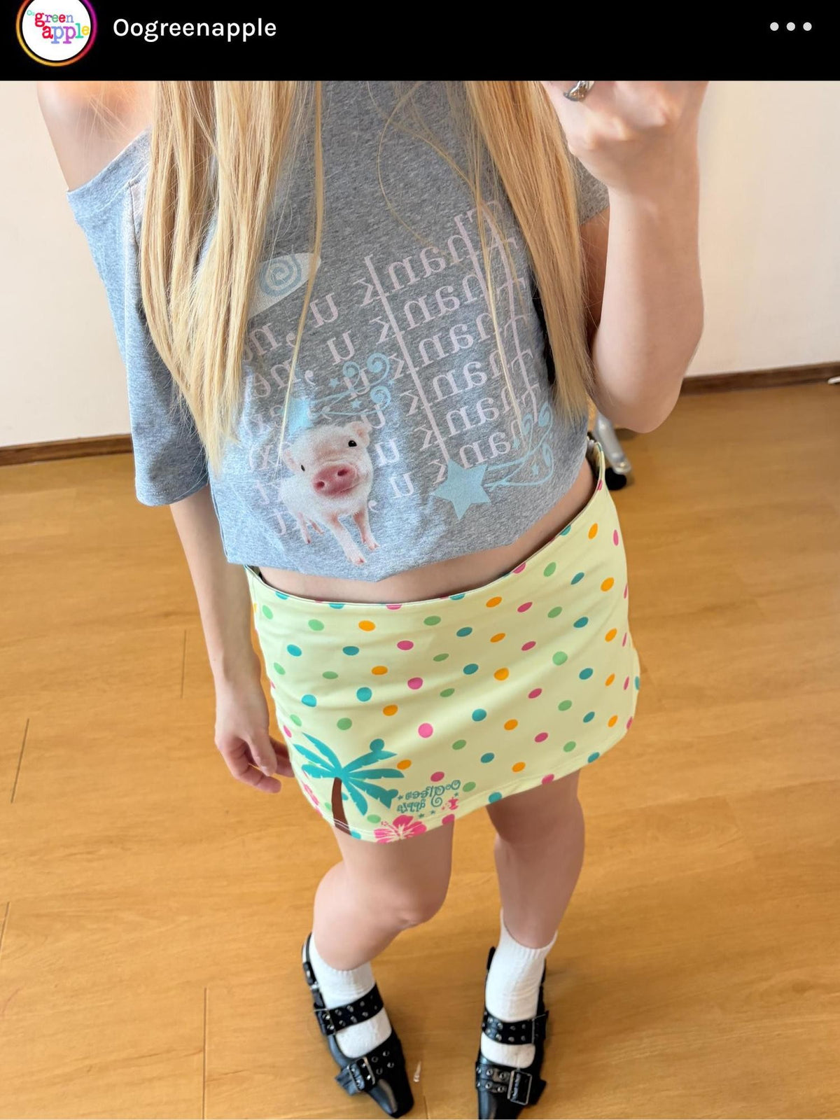 Oogreenapple Printed A Line Mid Rise Polyester Women&