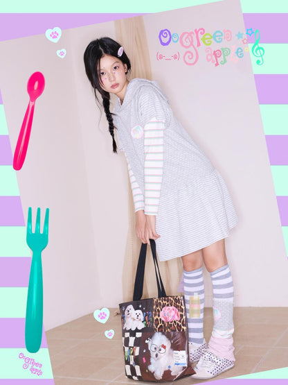 Oogreenapple Puppy Print Oversized Horizontal Tote Women&