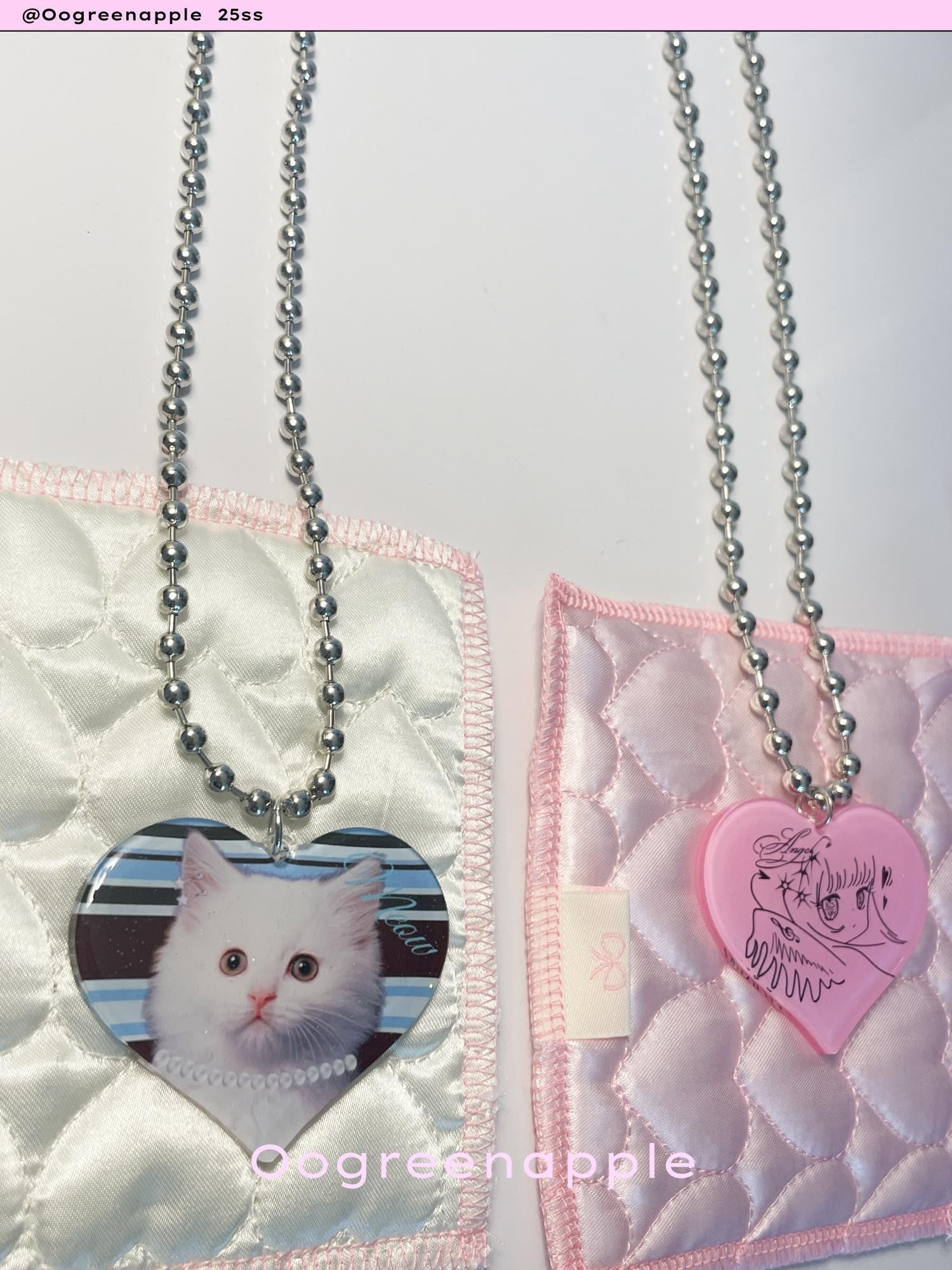 Oogreenapple Purple Glitter Resin Cat Heart Beaded Chain Women&
